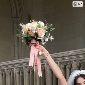 Elegant Pink Ribbon Bridal Bouquet